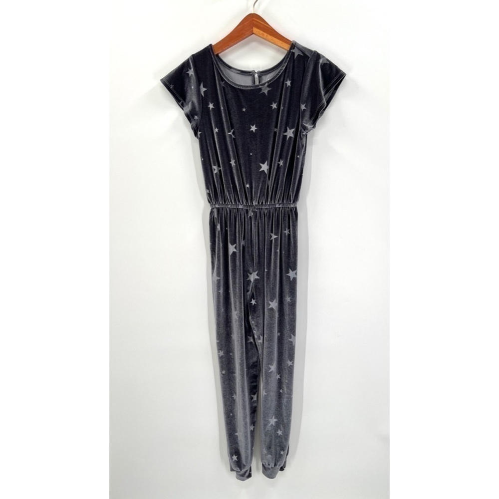 SO KHOLS Girl's Silver & Gray Star Print Short Sleeve Jumpsuit Size XL